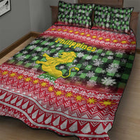 Philippines Christmas Quilt Bed Set with Red-Green Plaid Design, Yellow Lion, and National Coat of Arms Motif - Wonder Print Shop