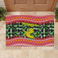 Philippines Christmas Rubber Doormat with Red-Green Plaid Design, Yellow Lion, and National Coat of Arms Motif - Wonder Print Shop