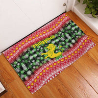Philippines Christmas Rubber Doormat with Red-Green Plaid Design, Yellow Lion, and National Coat of Arms Motif - Wonder Print Shop
