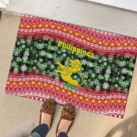 Philippines Christmas Rubber Doormat with Red-Green Plaid Design, Yellow Lion, and National Coat of Arms Motif - Wonder Print Shop