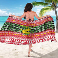 Philippines Christmas Sarong with Red-Green Plaid Design, Yellow Lion, and National Coat of Arms Motif - Wonder Print Shop