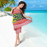 Philippines Christmas Sarong with Red-Green Plaid Design, Yellow Lion, and National Coat of Arms Motif - Wonder Print Shop