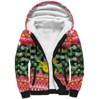 Philippines Christmas Sherpa Hoodie with Red-Green Plaid Design, Yellow Lion, and National Coat of Arms Motif - Wonder Print Shop
