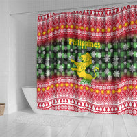 Philippines Christmas Shower Curtain with Red-Green Plaid Design, Yellow Lion, and National Coat of Arms Motif - Wonder Print Shop
