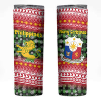 Philippines Christmas Skinny Tumbler with Red-Green Plaid Design, Yellow Lion, and National Coat of Arms Motif - Wonder Print Shop