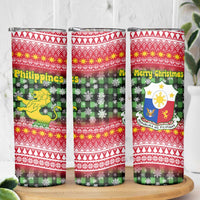 Philippines Christmas Skinny Tumbler with Red-Green Plaid Design, Yellow Lion, and National Coat of Arms Motif - Wonder Print Shop