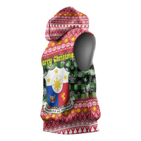 Philippines Christmas Sleeveless Hoodie with Red-Green Plaid Design, Yellow Lion, and National Coat of Arms Motif - Wonder Print Shop