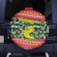 Philippines Christmas Spare Tire Cover with Red-Green Plaid Design, Yellow Lion, and National Coat of Arms Motif - Wonder Print Shop