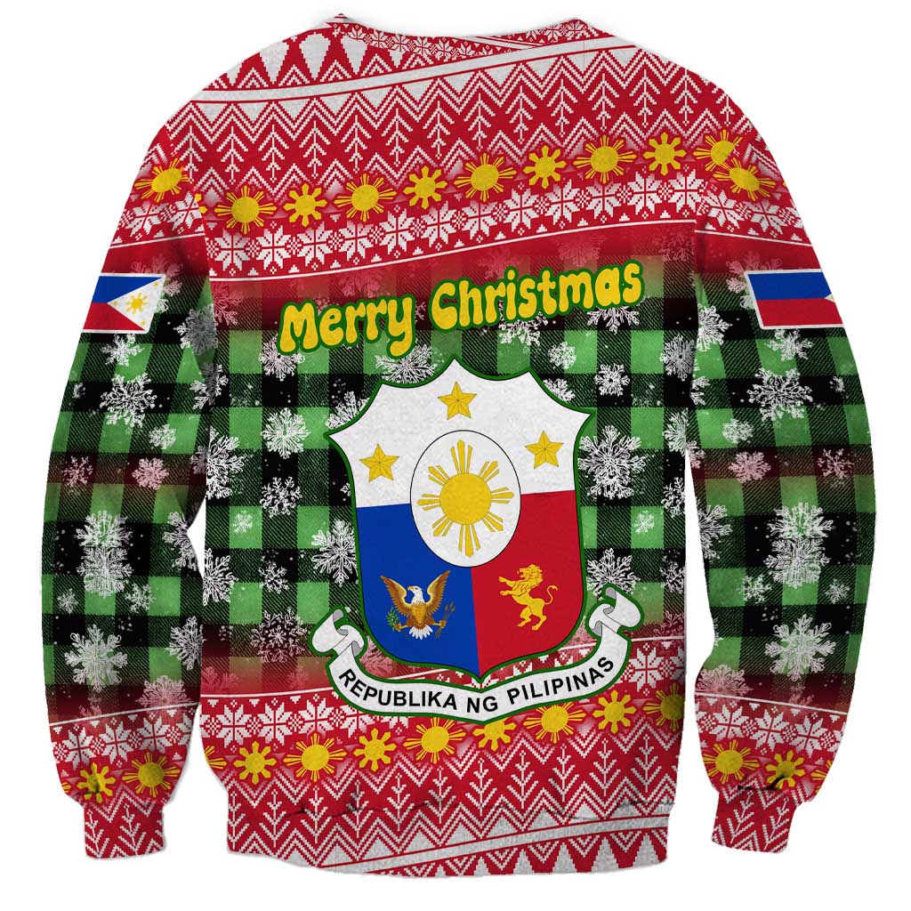 Philippines Christmas Sweatshirt with Red-Green Plaid Design, Yellow Lion, and National Coat of Arms Motif - Wonder Print Shop