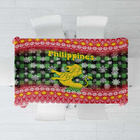 Philippines Christmas Tablecloth with Red-Green Plaid Design, Yellow Lion, and National Coat of Arms Motif - Wonder Print Shop