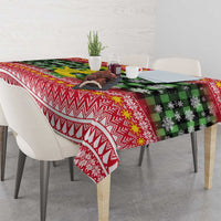 Philippines Christmas Tablecloth with Red-Green Plaid Design, Yellow Lion, and National Coat of Arms Motif - Wonder Print Shop