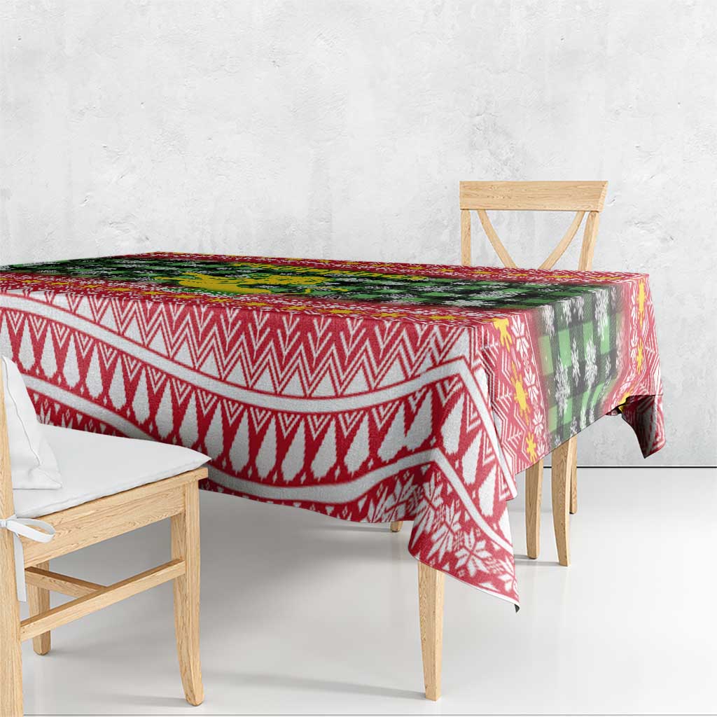 Philippines Christmas Tablecloth with Red-Green Plaid Design, Yellow Lion, and National Coat of Arms Motif - Wonder Print Shop