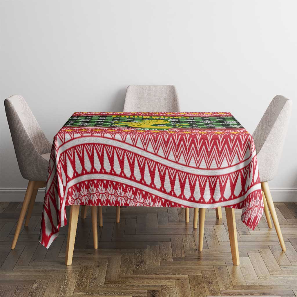 Philippines Christmas Tablecloth with Red-Green Plaid Design, Yellow Lion, and National Coat of Arms Motif - Wonder Print Shop