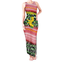 Philippines Christmas Tank Maxi Dress with Red-Green Plaid Design, Yellow Lion, and National Coat of Arms Motif - Wonder Print Shop