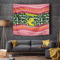 Philippines Christmas Tapestry with Red-Green Plaid Design, Yellow Lion, and National Coat of Arms Motif - Wonder Print Shop