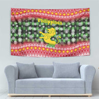 Philippines Christmas Tapestry with Red-Green Plaid Design, Yellow Lion, and National Coat of Arms Motif - Wonder Print Shop