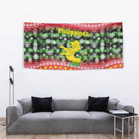 Philippines Christmas Tapestry with Red-Green Plaid Design, Yellow Lion, and National Coat of Arms Motif - Wonder Print Shop