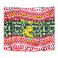 Philippines Christmas Tapestry with Red-Green Plaid Design, Yellow Lion, and National Coat of Arms Motif - Wonder Print Shop