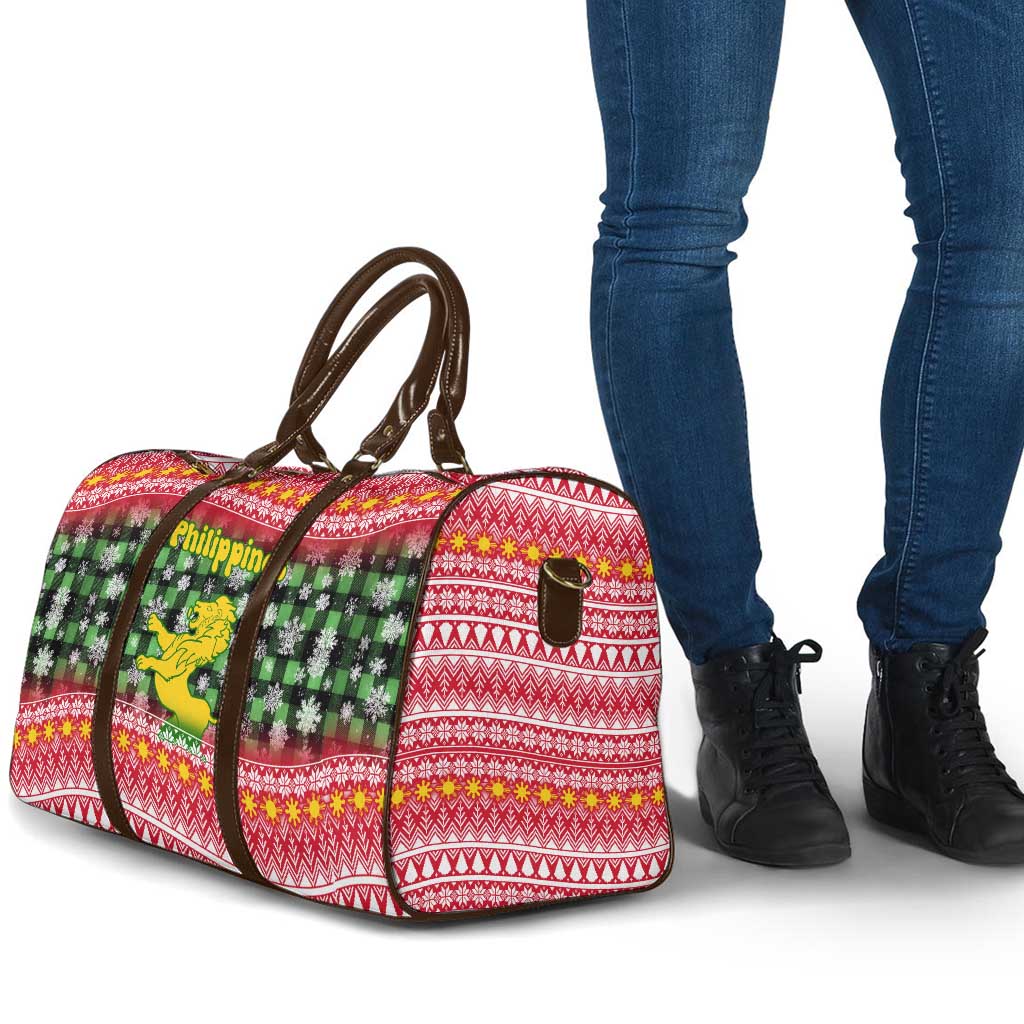 Philippines Christmas Travel Bag with Red-Green Plaid Design, Yellow Lion, and National Coat of Arms Motif - Wonder Print Shop