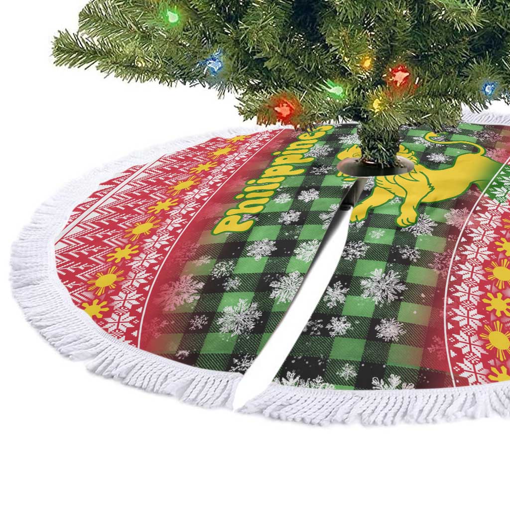 Philippines Christmas Tree Skirt with Red-Green Plaid Design, Yellow Lion, and National Coat of Arms Motif - Wonder Print Shop
