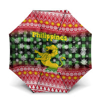 Philippines Christmas Umbrella with Red-Green Plaid Design, Yellow Lion, and National Coat of Arms Motif - Wonder Print Shop