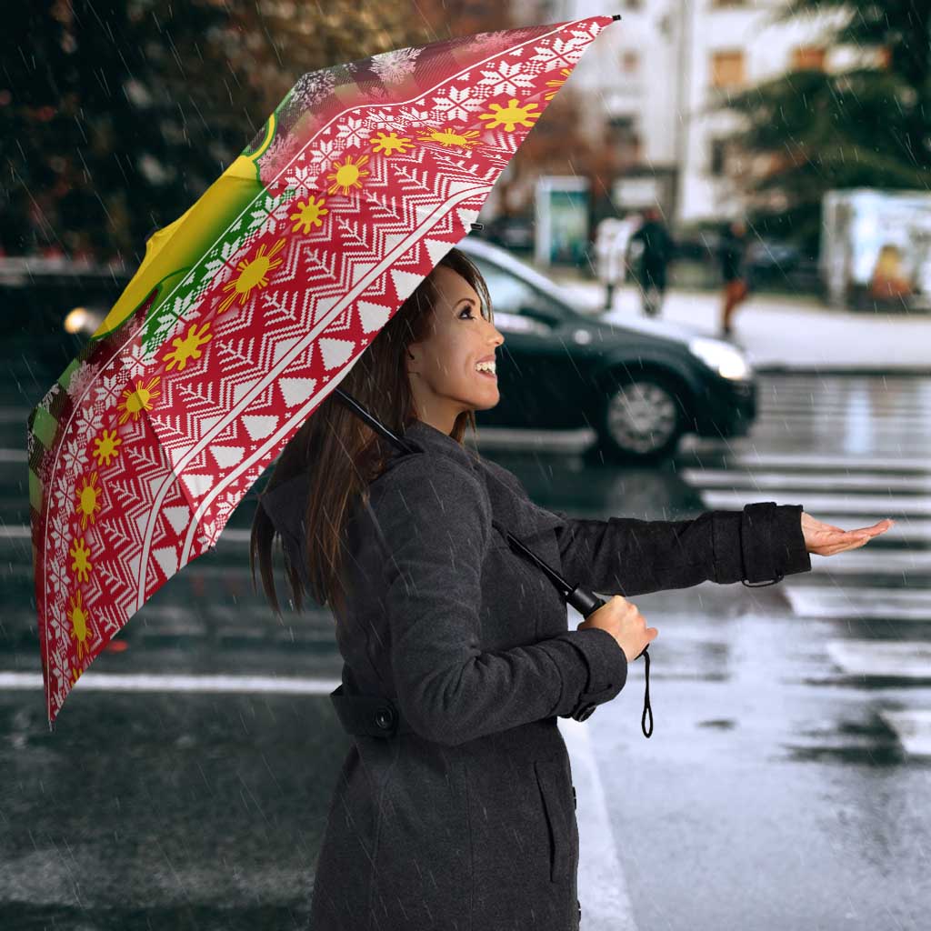 Philippines Christmas Umbrella with Red-Green Plaid Design, Yellow Lion, and National Coat of Arms Motif - Wonder Print Shop