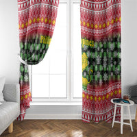 Philippines Christmas Window Curtain with Red-Green Plaid Design, Yellow Lion, and National Coat of Arms Motif - Wonder Print Shop