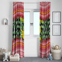 Philippines Christmas Window Curtain with Red-Green Plaid Design, Yellow Lion, and National Coat of Arms Motif - Wonder Print Shop