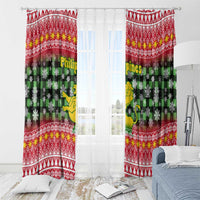 Philippines Christmas Window Curtain with Red-Green Plaid Design, Yellow Lion, and National Coat of Arms Motif - Wonder Print Shop