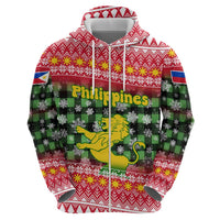 Philippines Christmas Zip Hoodie with Red-Green Plaid Design, Yellow Lion, and National Coat of Arms Motif - Wonder Print Shop