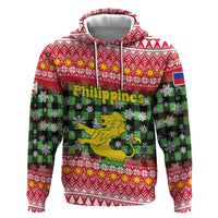Philippines Christmas Zip Hoodie with Red-Green Plaid Design, Yellow Lion, and National Coat of Arms Motif - Wonder Print Shop