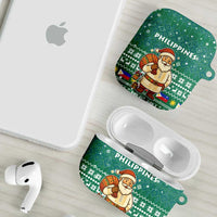 Philippines Christmas AirPods Case with Green Geometric Design, Santa in Barong Tagalog, and National Coat of Arms Motif - Wonder Print Shop
