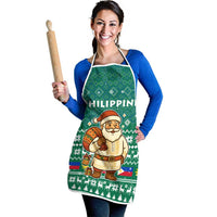 Philippines Christmas Apron with Green Geometric Design, Santa in Barong Tagalog, and National Coat of Arms Motif - Wonder Print Shop