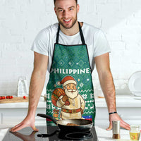 Philippines Christmas Apron with Green Geometric Design, Santa in Barong Tagalog, and National Coat of Arms Motif - Wonder Print Shop