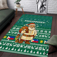 Philippines Christmas Area Rug with Green Geometric Design, Santa in Barong Tagalog, and National Coat of Arms Motif - Wonder Print Shop