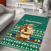 Philippines Christmas Area Rug with Green Geometric Design, Santa in Barong Tagalog, and National Coat of Arms Motif - Wonder Print Shop