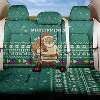 Philippines Christmas Back Car Seat Cover with Green Geometric Design, Santa in Barong Tagalog, and National Coat of Arms Motif - Wonder Print Shop