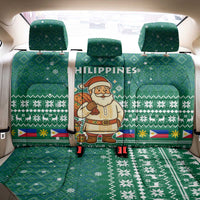 Philippines Christmas Back Car Seat Cover with Green Geometric Design, Santa in Barong Tagalog, and National Coat of Arms Motif - Wonder Print Shop