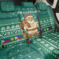 Philippines Christmas Back Car Seat Cover with Green Geometric Design, Santa in Barong Tagalog, and National Coat of Arms Motif - Wonder Print Shop