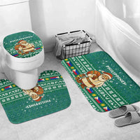 Philippines Christmas Bathroom Set with Green Geometric Design, Santa in Barong Tagalog, and National Coat of Arms Motif - Wonder Print Shop