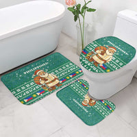 Philippines Christmas Bathroom Set with Green Geometric Design, Santa in Barong Tagalog, and National Coat of Arms Motif - Wonder Print Shop