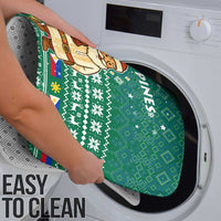 Philippines Christmas Bathroom Set with Green Geometric Design, Santa in Barong Tagalog, and National Coat of Arms Motif - Wonder Print Shop