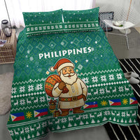 Philippines Christmas Bedding Set with Green Geometric Design, Santa in Barong Tagalog, and National Coat of Arms Motif - Wonder Print Shop
