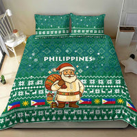 Philippines Christmas Bedding Set with Green Geometric Design, Santa in Barong Tagalog, and National Coat of Arms Motif - Wonder Print Shop