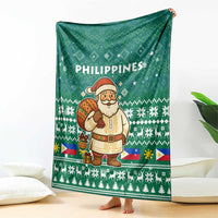 Philippines Christmas Blanket with Green Geometric Design, Santa in Barong Tagalog, and National Coat of Arms Motif - Wonder Print Shop