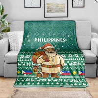 Philippines Christmas Blanket with Green Geometric Design, Santa in Barong Tagalog, and National Coat of Arms Motif - Wonder Print Shop