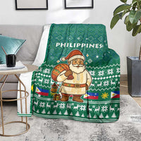 Philippines Christmas Blanket with Green Geometric Design, Santa in Barong Tagalog, and National Coat of Arms Motif - Wonder Print Shop