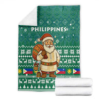 Philippines Christmas Blanket with Green Geometric Design, Santa in Barong Tagalog, and National Coat of Arms Motif - Wonder Print Shop