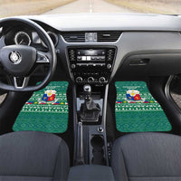 Philippines Christmas Car Mats with Green Geometric Design, Santa in Barong Tagalog, and National Coat of Arms Motif - Wonder Print Shop