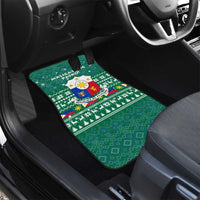 Philippines Christmas Car Mats with Green Geometric Design, Santa in Barong Tagalog, and National Coat of Arms Motif - Wonder Print Shop